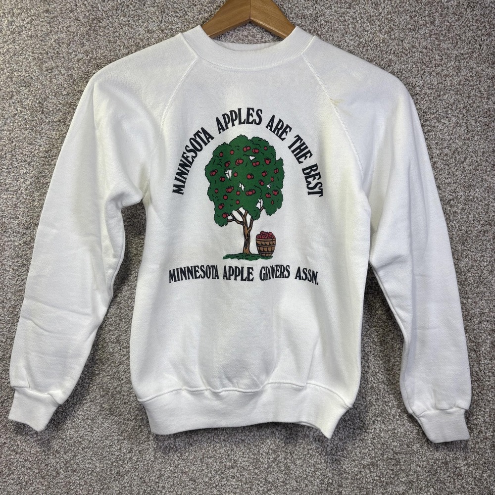 Vintage Hanes Sweatshirt Kids 14-16 White Minnesota Apples Graphic Fleece USA